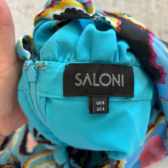 SALONI Vibrant Blue and Pink Abstract Print High Neck Maxi Dress Size 4 Couture - Picture 4 of 7